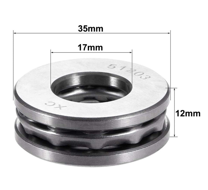  [AUSTRALIA] - XMHF 2Pcs 51203 Carbon Steel Axial Thrust Ball Bearing 17mm x 35mm x 12mm