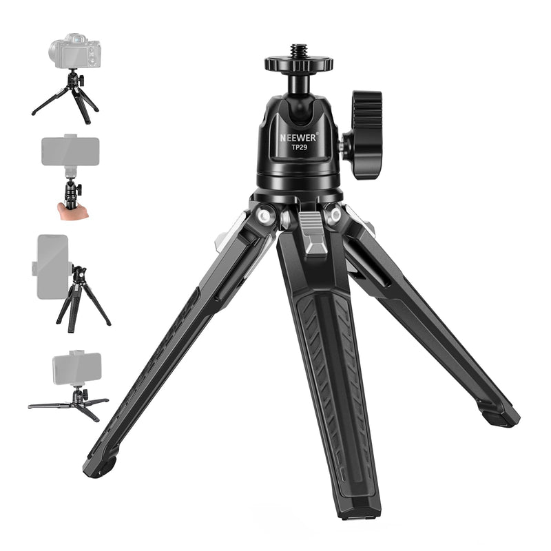  [AUSTRALIA] - NEEWER Metal Tabletop Mini Tripod with 360° Ball Head, Support Vertical Shooting & Hand Grip, Portable Travel Tripod Stand with 1/4" Screw for Camera Smartphone Action Cam, Max Load 6.6lb/3kg, TP29