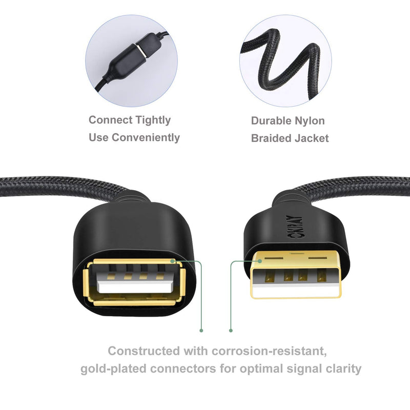  [AUSTRALIA] - USB Extension Cable, OKRAY 2 Pack 16.4 Ft/5M Type A Male to A Female Braided USB 2.0 Extension Cord Data Transfer Extender Cable with Gold-Plated Connector for USB Flash Drive/Printer (Black White) Black White