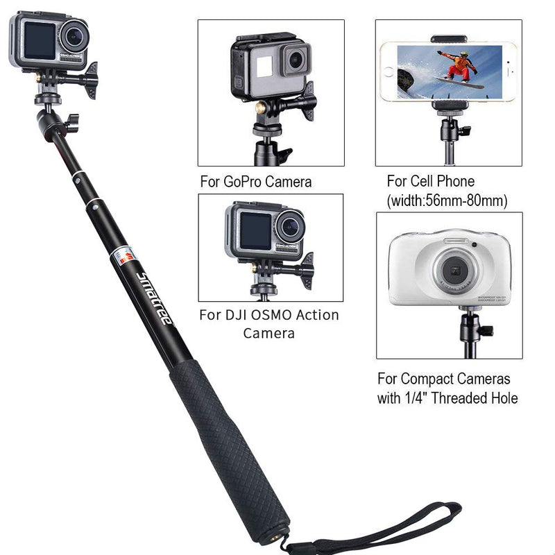  [AUSTRALIA] - Smatree Telescoping Selfie Stick with Tripod Stand Compatible for GoPro Hero 11/10/9/8/7/6/5/4/3+/3/Session/GOPRO Hero (2018),Insta360,DJI OSMO Action,Ricoh Theta S/V,Compact Cameras and Cell Phones