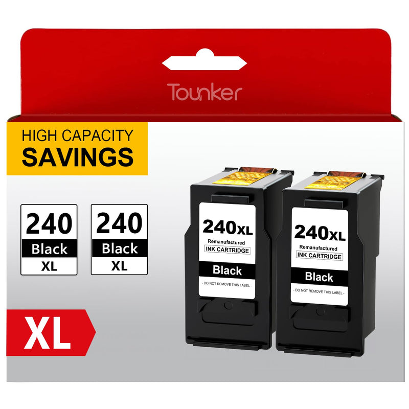  [AUSTRALIA] - Tounker PG-240XL Black Ink Cartridge Replacement for Canon 240XL 240 PG-240XL for PIXMA MG3620 MG3600 TS5120 MX472 Printer (2 Black) 240XL 241XL 2 Black for PIXMA MG3620