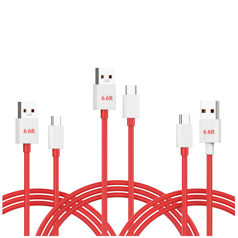  [AUSTRALIA] - Warp Charge Charging Cable USB C, 6.6ft Replacement Charger for Oneplus 11 10 Pro 9R 9 8T 10T 8 7T 7 Nord N20 N10 N100 CE 2 Ace 2T Pad Dash Fast Type C Cord 1plus 1+ 6T 6 5T 5 30W 65W 80W Red 3pack
