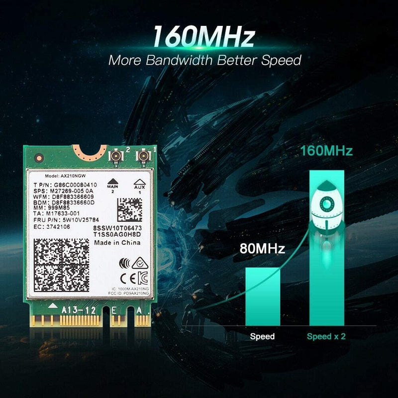  [AUSTRALIA] - AX210NGW WiFi Card, WiFi 6E AX210NGW M.2 2230 Wireless WiFi Card BT5.2 802.11ax Tri-Band 160MHz 2x2 MU-MIMO AX210 3000Mbps NGFF, Support Windows 10 64bit, M.2/NGFF