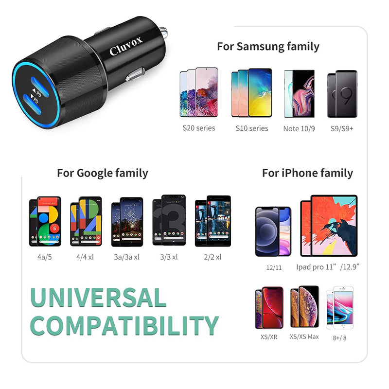 20W Dual USB C Fast Car Charger, Cluvox Type C Automobile Charger Compatible for iPhone 12 Pro/Max/Mini/11/X/XS/XR/8/Plus, Galaxy S21/S20/S10/S9, Pixel, iPad Pro Cigarette USB Charger Adapter - LeoForward Australia