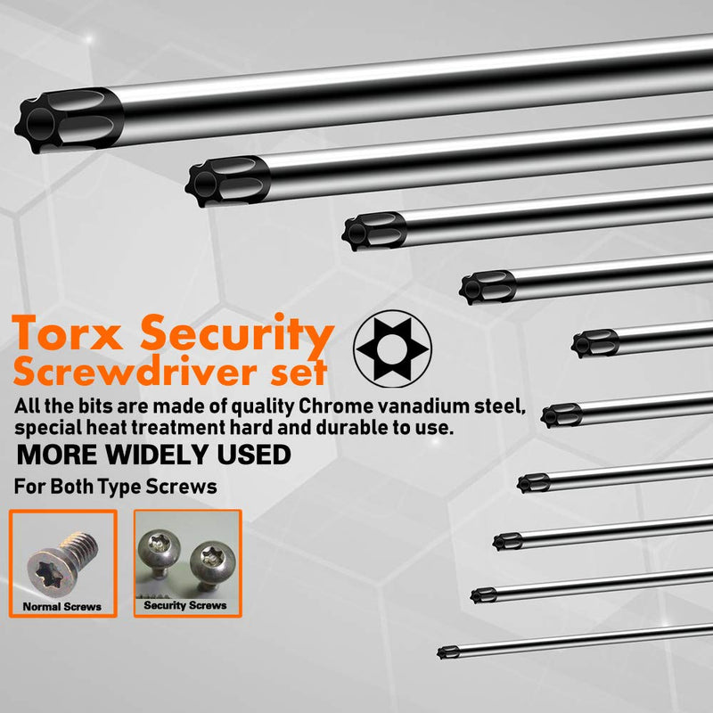  [AUSTRALIA] - Torx Screwdriver Set,TECKMAN 10 in 1 Magnetic Torx Security Screwdrivers with T6 T8 T9 T10 T15 T20 T25 T27 T30 T40 Long Bit for Stihl Saws,Dyson Vacuum,Motorcycle,Bicycles,Automobile and Dishwasher