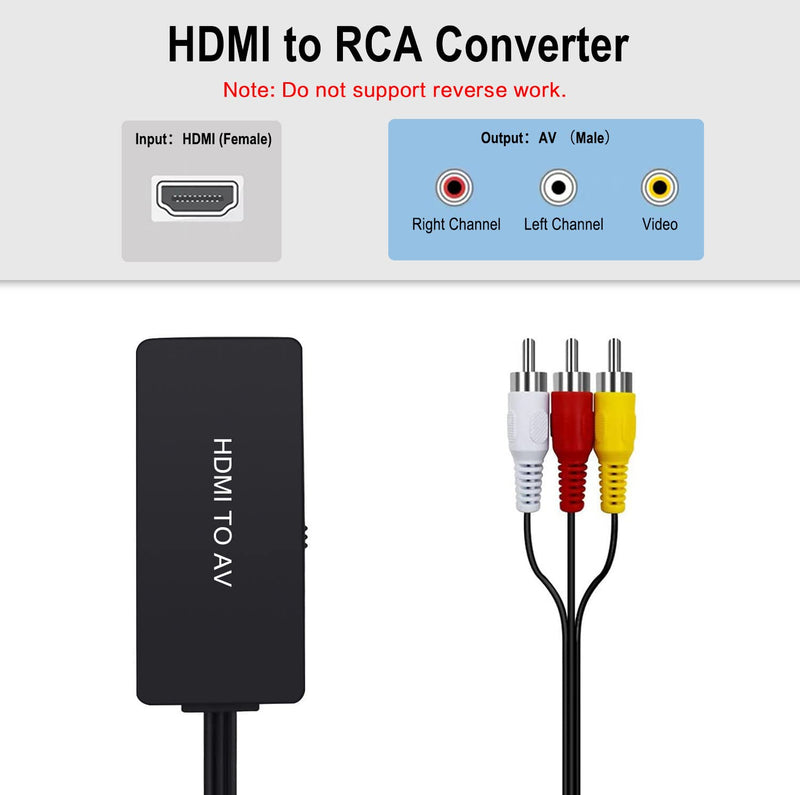  [AUSTRALIA] - HDMI to RCA Converter HDMI to AV Adapter Compatible for Apple TV, Xiaomi Mi Box, Android TV Box, Roku, Fire Stick, DVD, Blu-ray Player ect. Supports PAL/NTSC HDMI to RCA converter