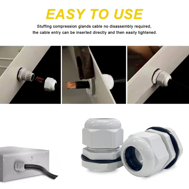  [AUSTRALIA] - Pack of 20 cable glands M20 IP68 cable glands gray cable gland waterproof cable entry for outdoor, garden, switch box junction box M20-20 pieces