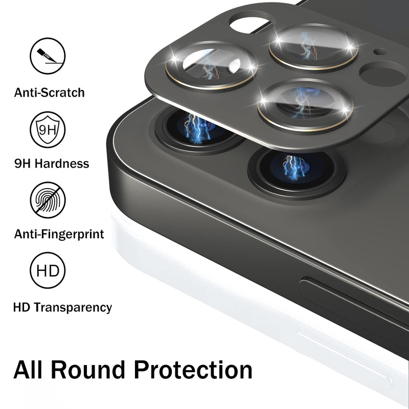  [AUSTRALIA] - [2 Pack] Camera Lens Protector Compatible with iPhone 13 Pro Max 6.7" and iPhone 13 Pro 6.1", Ultra HD Plexiglass Camera Protector 8H Hardness, Alloy Frame, Scratch Resistant, Easy Install, Black Bulge Graphite iPhone 13 Pro Max 6.7'' & 13 Pro 6.1''
