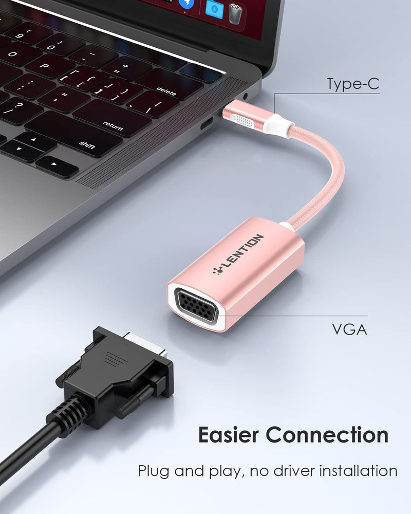  [AUSTRALIA] - LENTION USB C to VGA Adapter, Type C VGA Cable Converter for 2021-2016 MacBook Pro 13/15/16, New iPad/Surface/Mac Air, Samsung S21/S20/S10/Note 21/20, Stable Driver Certified (CB-CU606, Rose Gold)