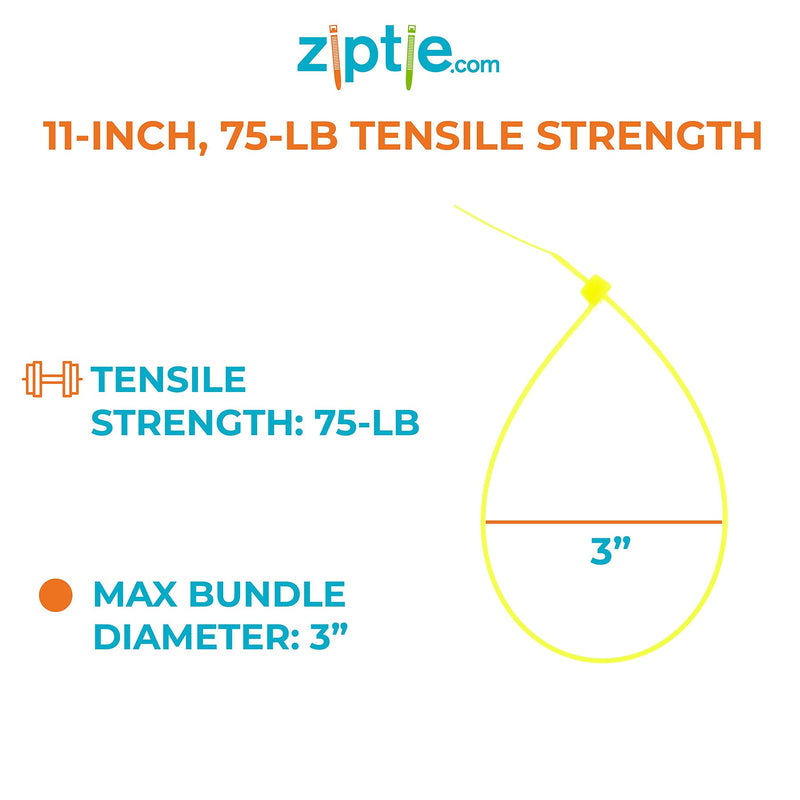  [AUSTRALIA] - 11-inch Fluorescent Yellow Multi-Purpose Cable Tie, 75-lb Tensile Strength, UL 21S Listed, 100-Pack