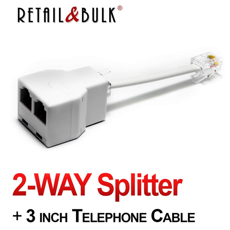  [AUSTRALIA] - Phone Jack Splitter for Landline Telephone RJ11 6P4C 2 Way Adapter (1 Splitter + 3 Inch Cable) w/ 3 inch Cable White 1
