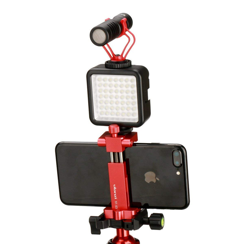  [AUSTRALIA] - Ulanzi ST-03 Metal Smart Phone Tripod Mount with Cold Shoe Mount C/W Arca-Style Quick Release Plate for iPhone 12 Pro 11 Xs X 8 7 Plus Samsung Huawei, Cell Phone Tripod Holder Clip Adapter Red