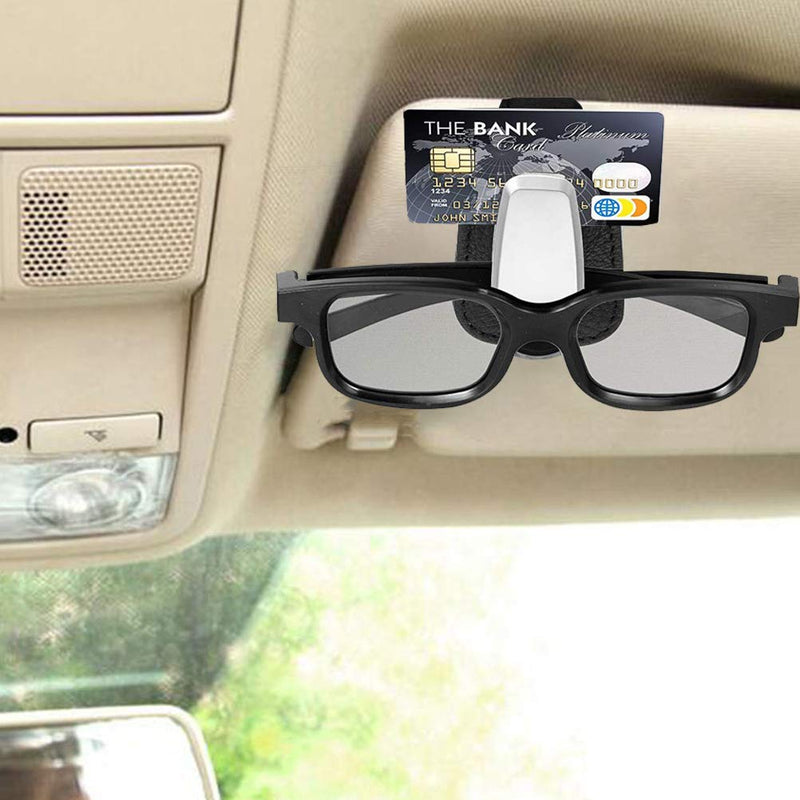  [AUSTRALIA] - Vankcp 2Pcs Car Glasses Holder, Universal Car Visor Sunglasses Leather Holder Clip Eyeglasses Hanger for Car Visor (Black) Black