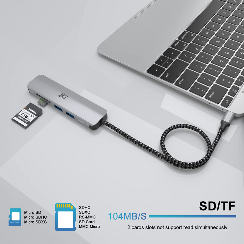 [AUSTRALIA] - USB C Hub HDMI Adapter for MacBook Air Pro, 6 in 1 4K Dongle Multiport Converter with 50cm Cable, USB 3.0 5Gbps Data Transfer, 55W PD, SD/TF Card Slot, Digital AV Connector for Mac M1 M2 PC Laptop Space Grey