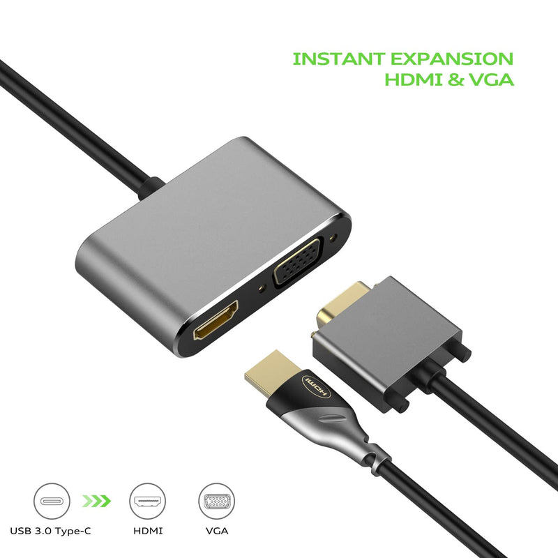  [AUSTRALIA] - USB C to HDMI VGA Adapter, 2 in 1 USB Type C to VGA HDMI Converter Splitter, Thunderbolt to HDMI VGA Hub Dual Monitor for MacBook Pro 2020, iPad Pro 2020, Dell XPS, Surface, Chromebook
