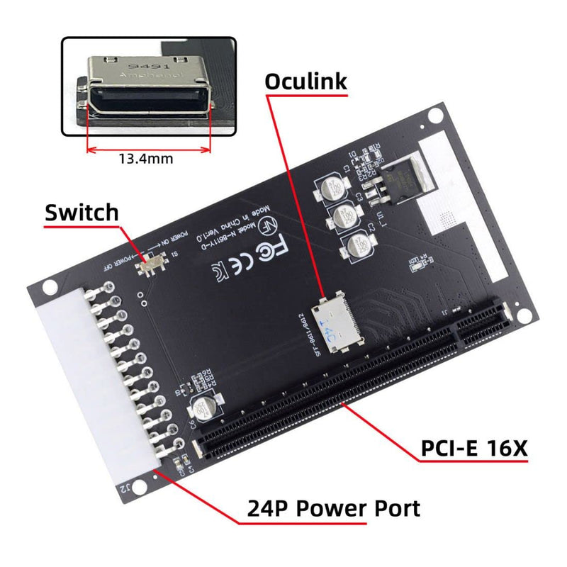  [AUSTRALIA] - chenyang Cheyang Oculink SFF-8612 4X to PCIE X16 PCI-Express Adapter with ATX 24Pin Power Port for Mainboard Graphics Card Oculink 4X to PCI-E X16 with 24Pin Power