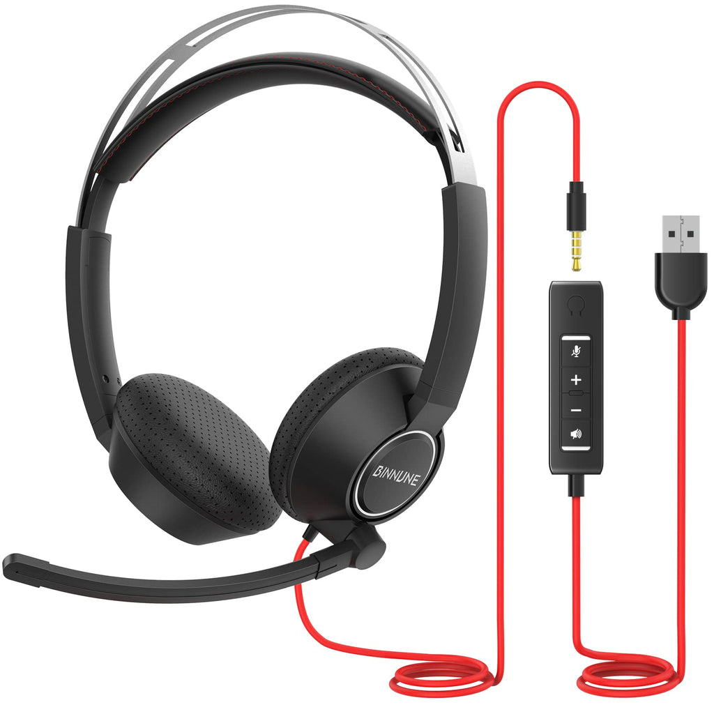  [AUSTRALIA] - BINNUNE Headset with Microphone for PC Computer Laptop Cell Phone, USB Wired Headphones with Noise Cancelling Mic for Teams Zoom Call Center Office Work from Home
