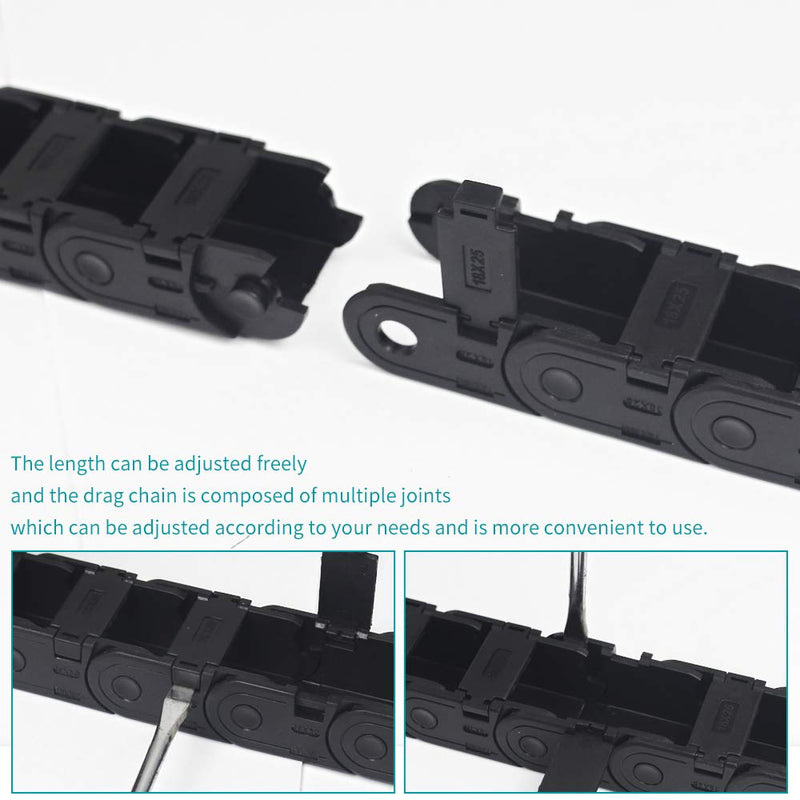  [AUSTRALIA] - Cable Carrier Chain Black Plastic Flexible Open Type for 3D Printer and CNC Machine Tools R38 18mm X 25mm 1M with End Connectors 18x25mm