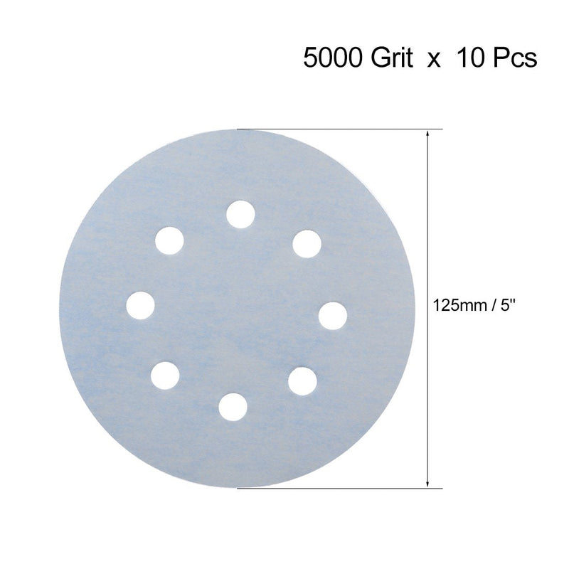  [AUSTRALIA] - uxcell 10Pcs 5 Inch 8 Hole Hook and Loop Sanding Disc 5000 Grit Flocking Sandpaper Random Orbital Sander Paper Gray