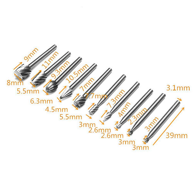 Set of 10pcs 3mm 1/8 Inch Shank HSS Rotary Bits Burr for Engraving Carving Woodworking Tool - LeoForward Australia