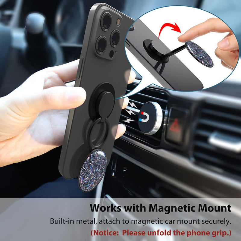  [AUSTRALIA] - MonIdea Phone Ring Holder, Phone Grip Holder Finger Kickstand, Foldable & Adjustable Metal Cell Phone Rings Gripper Stand Work with Magnetic Car Mount for iPhone Samsung & Other Phones - Sparkle Black