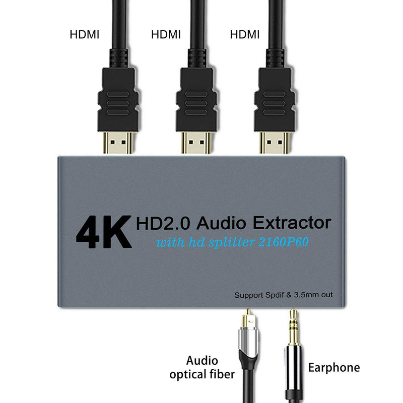  [AUSTRALIA] - HDMI2.0 Splitter 1 in 2 Out with HDMI 1X2 Audio Extractor + Optical and 3.5mm Audio Output Powered Splitter 1 Source onto 2 Displays Support 3D 4K60HZ for PS4 Xbox One DVD Blu-ray Player TV Projector