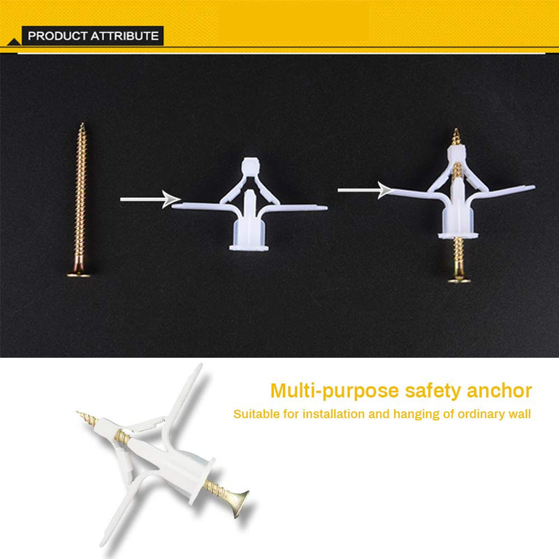  [AUSTRALIA] - Drywall Anchor kit - Hollow Wall Anchors with Screws ，self-Drilling Hollow Wall Anchor, for Drywall，Nylon - Plastic - Buildex，all-60 pcs (Anchor 30+Screw 30) White 30pcs