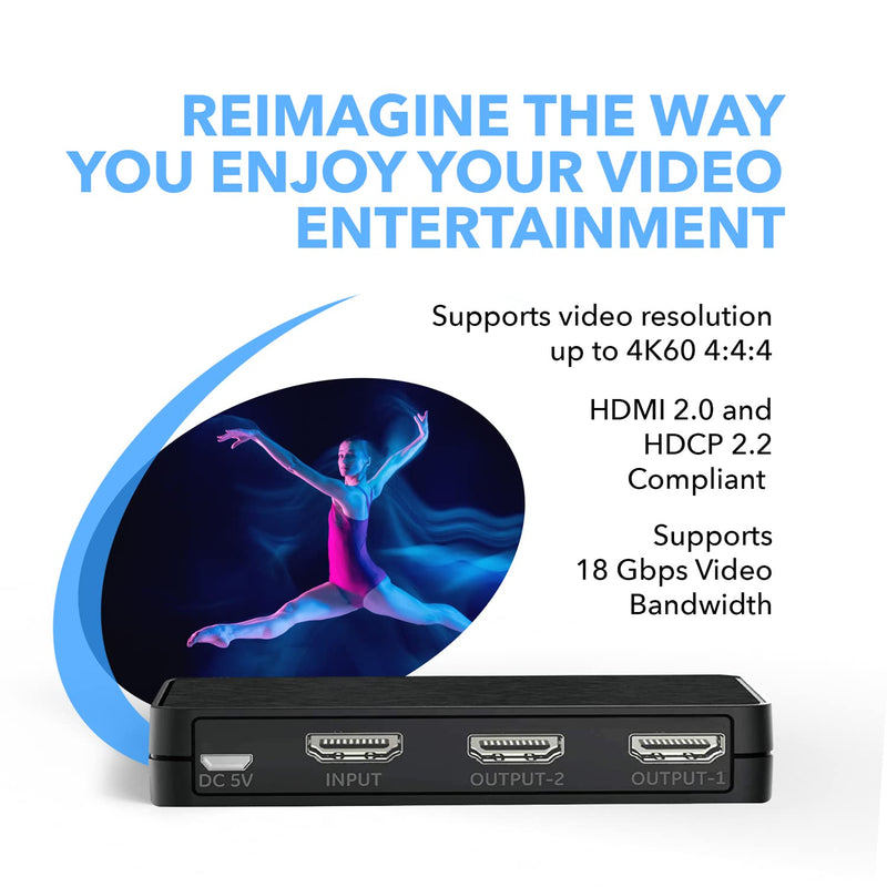  [AUSTRALIA] - OREI 4K@60Hz 1 in 2 Out HDMI Duplicator Splitter - with Scaler 1x2 2 Ports with Full Ultra HD, HDCP 2.2, 4K at 60Hz 4: 4: 4 1080p & 3D Supports EDID Control - UHD-PRO102 1 x 2 HDMI Splitter
