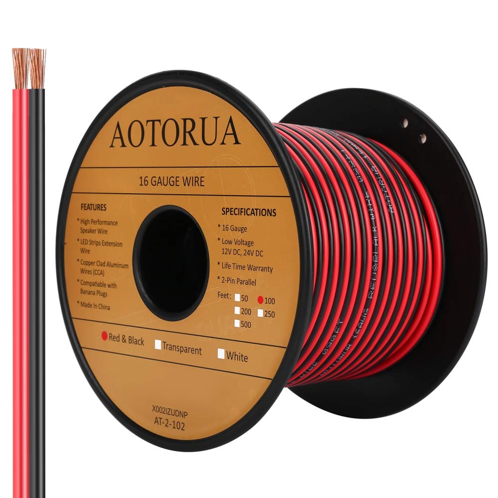  [AUSTRALIA] - AOTORUA 100FT 16/2 Gauge Red Black Cable Hookup Electrical Wire, 16AWG 2 Conductor 2 Color Flexible Parallel Zip Wire LED Strips Extension Cord 12V/24V DC Cable for LED Ribbon Lamp Tape Lighting