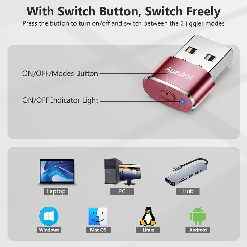  [AUSTRALIA] - Mouse Jiggler Undetectable Metal USB Mouse Mover with Switch Button, Automatic Mini Mouse Shaker with 2 Jiggle Modes, Mouse Simulator, Driver-Free, Plug & Play, Keep Computer/Laptop Awake, Rose Gold 1 PCS