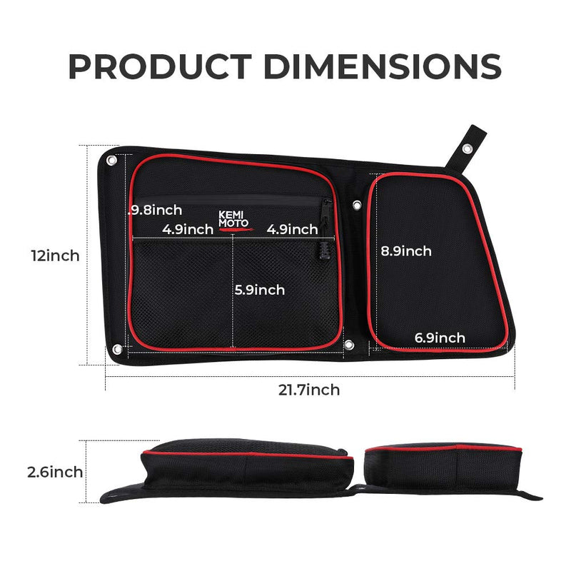  [AUSTRALIA] - Rear Door Bags for Polaris RZR, KEMIMOTO Wear Resistant 1680D Side Storage Bag Set with Red Piping and Knee Pad Compatible with 2014-2019 Polaris RZR 4 900, XP4 1000, 4 Door Turbo