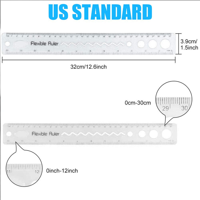  [AUSTRALIA] - 20CM/8INCH 30CM/12INCH Unbreakable Clear Rulers Dual Scale Bendable Flexible Rubber Rulers Transparent Shatterproof Straight Plastic Flexi Folding Rulers School,Classroom,or Office Kids/Adults(4PCS)