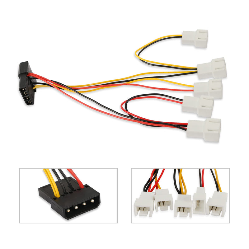  [AUSTRALIA] - PNGKNYOCN 4-Pin Molex Pass-Through to 5 x 3 Pin Fan Connector Cable (Power 5 Fans from 1 Molex Connection!)2X12V / 1X7V / 2X5V for CPU PC Case Fan