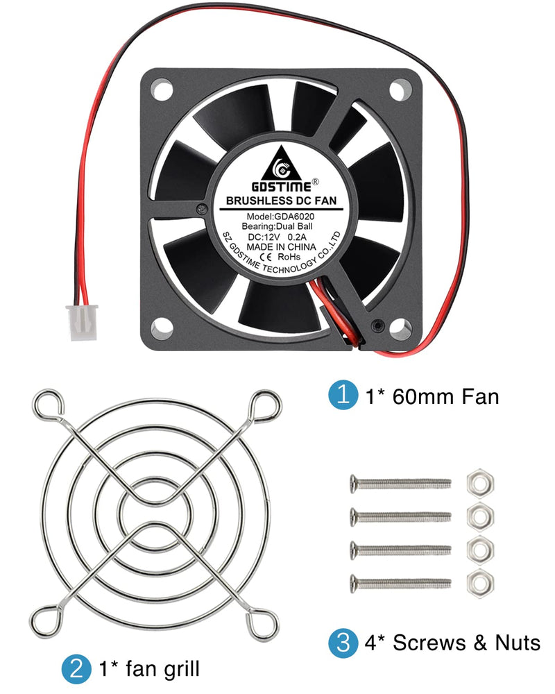  [AUSTRALIA] - GDSTIME Dual Ball Bearing 60mm x 60mm x 20mm 12v Brushless DC Cooling Fan