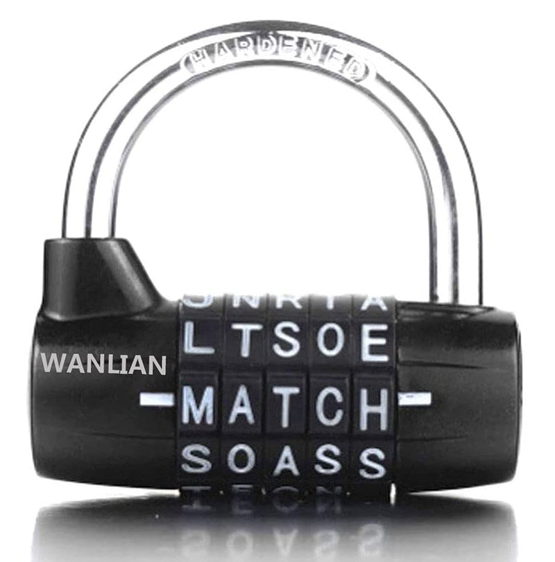  [AUSTRALIA] - WANLIAN 5-Dial Combination Padlock, Black 5 Letters Lock Code Lock Large Gym Cabinet Locker Room Prop Padlock Wordlock PL-004-BK 5-Dial Combination Padlock, Black