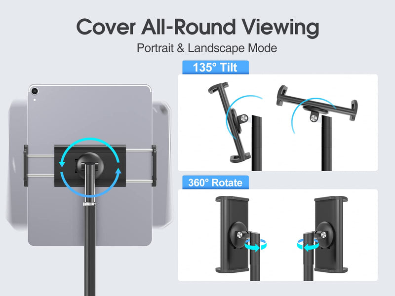  [AUSTRALIA] - Elitehood 2022 Newest Aluminum iPad Tripod Mount, 360° Tilt Rotation iPad Holder for Tripod, Tablet Tripod Mount for iPad Pro 12.9, iPad Air Mini, for 1/4 Screw Tripod, Camera Tripod, 3/8 Mic Stand 4 -13 inch