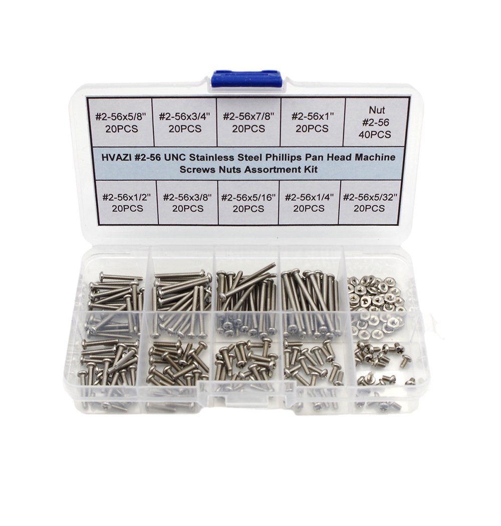  [AUSTRALIA] - HVAZI #2-56 UNC Stainless Steel Phillips Pan Head Machine Screws Nuts Assortment Kit (#2-56UNC) #2-56UNC