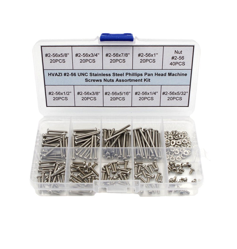  [AUSTRALIA] - HVAZI #2-56 UNC Stainless Steel Phillips Pan Head Machine Screws Nuts Assortment Kit (#2-56UNC) #2-56UNC