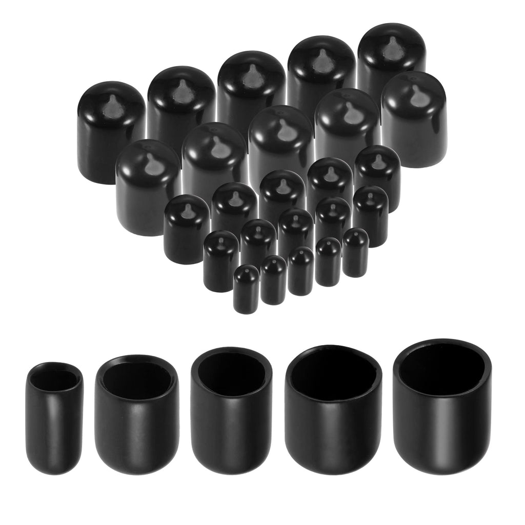  [AUSTRALIA] - uxcell 25pcs Round Rubber End Caps 1/4" 3/8" 1/2" 5/8" 3/4" Black Vinyl Cover Screw Thread Protectors Assortment Kit