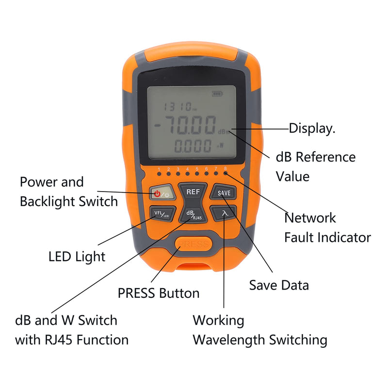  [AUSTRALIA] - Optical Cable Tester, Aua M70 Mini Optical Power Meter Red Light All-in-One Network Cable Tester 4 in 1 1MW Fiber Optic Power Meter (10MW) 10MW