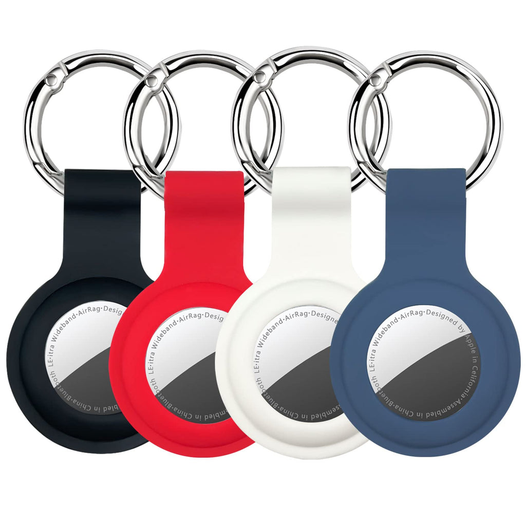  [AUSTRALIA] - Airtag Holder & Airtag Keychain Compatible with Apple AirTag, Protective Silicone Airtag Case Key Ring for Cat Collar, Dog Collar, Luggage, Keys (Black/White/Blue/Red) Black/White/Blue/Red