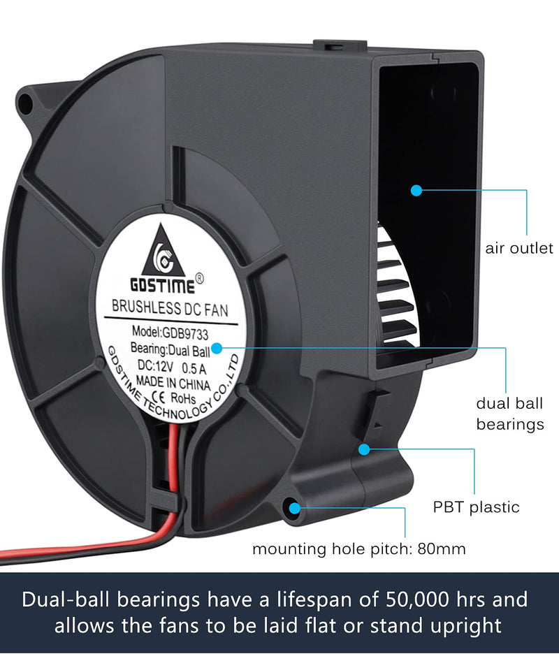  [AUSTRALIA] - GDSTIME 97mm x 33mm DC Blower, 110V 220V AC Powered Fan 9733 with Variable Speed Controller for DIY Cooling Ventilation Exhaust Projects 97x33mm w/ speed control