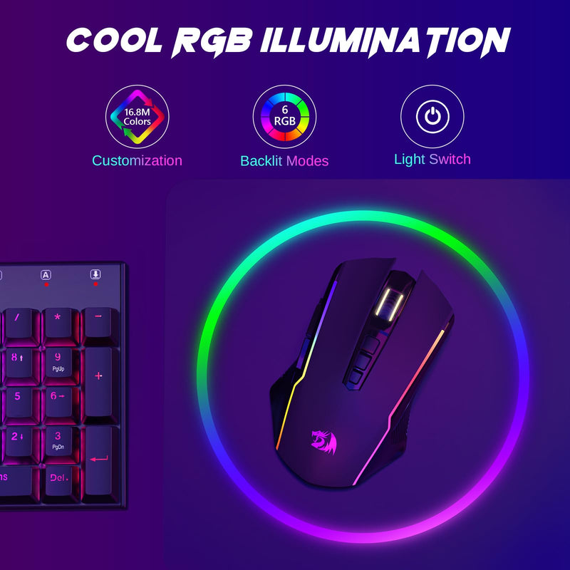  [AUSTRALIA] - Redragon Wireless Gaming Mouse, Tri-Mode 2.4G/USB-C/Bluetooth Mouse Gaming, 10000 DPI, RGB Backlit, Fully Programmable, Rechargeable Wireless Computer Mouse for Laptop PC Mac, Black US Layout