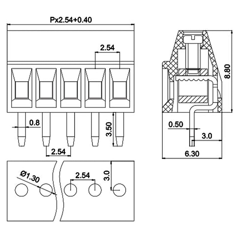  [AUSTRALIA] - Harissess 50 pieces 2.54 mm 0.1 inch pitch PCB mounting screw terminal block connector, 2P 3P 4P terminals terminal 6A for 26-18AWG cable