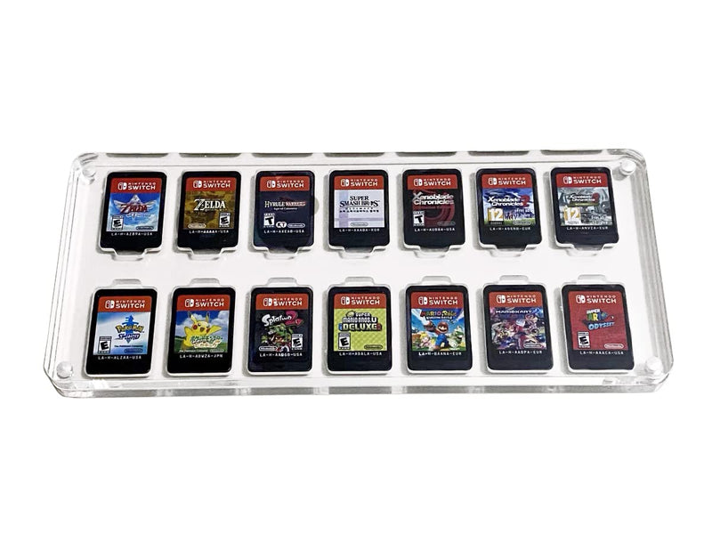  [AUSTRALIA] - X-Richmen 14 in 1 Game Card Case for Nintendo Switch Acrylic Storage Box Transparent Display Cabinet of Switch Game Card Cartridge, Gift Box of Mario Mushroom Red and Blue Thumb Grip 2PCS