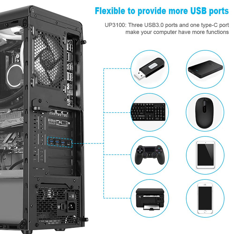  [AUSTRALIA] - PCI-E to USB3.0 Super Fast Expansion Card 4 Ports(1xUSB-C-3xUSB-A), PCI Express USB Add in Card, Internal Converter PCI Express Expansion Card for Desktop PC Card, Support WindowsXP/7/8/10 and MAC OS UP 3100