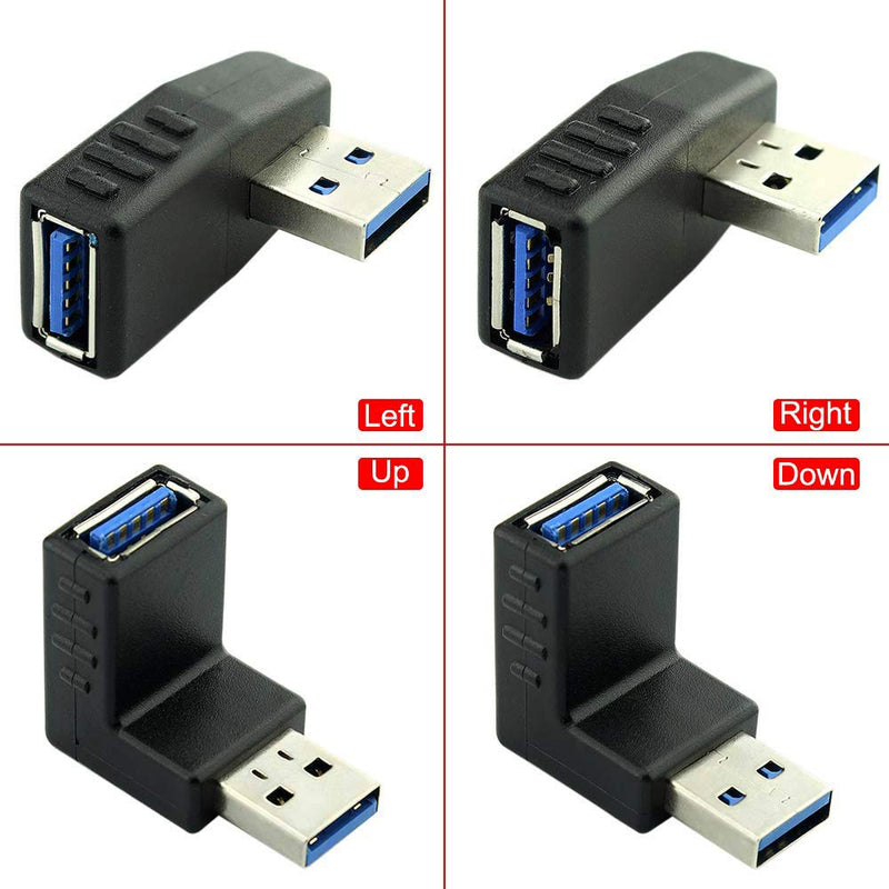  [AUSTRALIA] - 4PCS USB 3.0 Adapter Couplers 90 Degree Male to Female,USB Connector Extender Plug Coupler Extender - Including Left,Right,Up,Down Angle Adapter