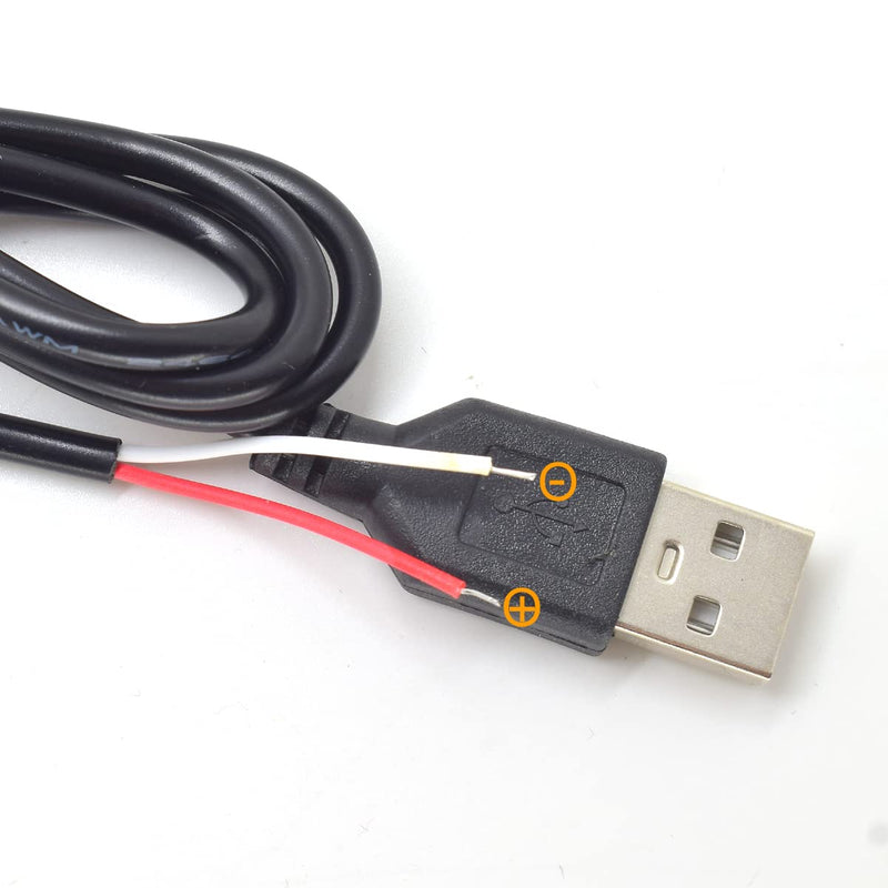  [AUSTRALIA] - 5pcs USB 2 Wire Pigtail Cable 1M 3.3ft Black 28AWG USB A Male Power Cable Plug Cord Connectors