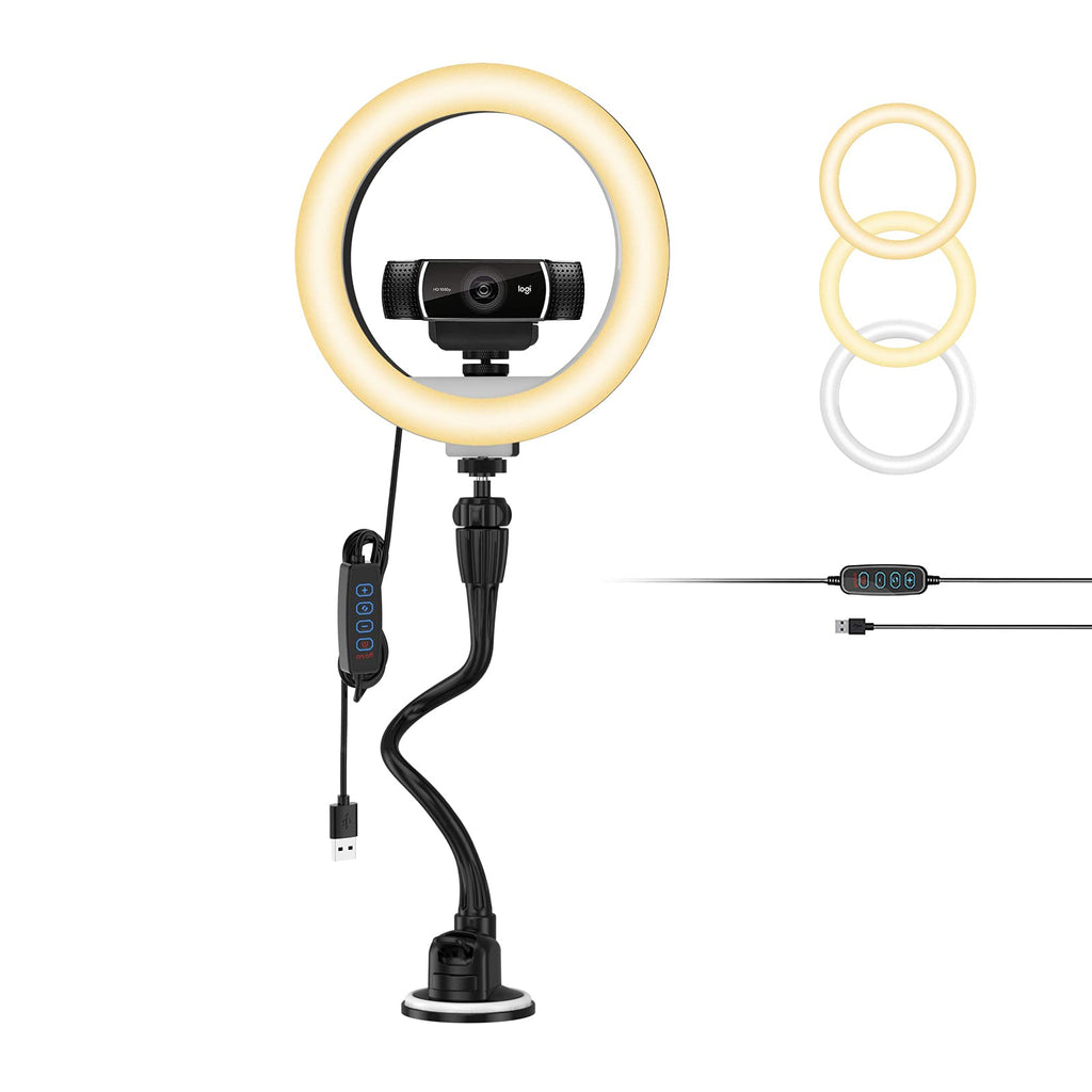  [AUSTRALIA] - Smatree 8'' Webcam Ring Light with Long Arm Gooseneck Mount Suction Cup,Laptop Ring Light for Video Conferencing, Webcam Streaming, Video Calls