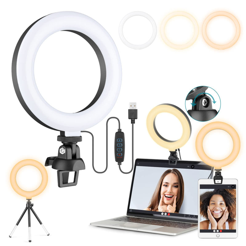  [AUSTRALIA] - 6" Ring Light for Laptop with Stand & Clip on, Video Conference Lighting, Zoom Lighting for Computer, Laptop Webcam Light for Zoom Meetings, Makeup, Selfie, Tiktok (Dimmable & 2M USB Cable) 6 inch Light